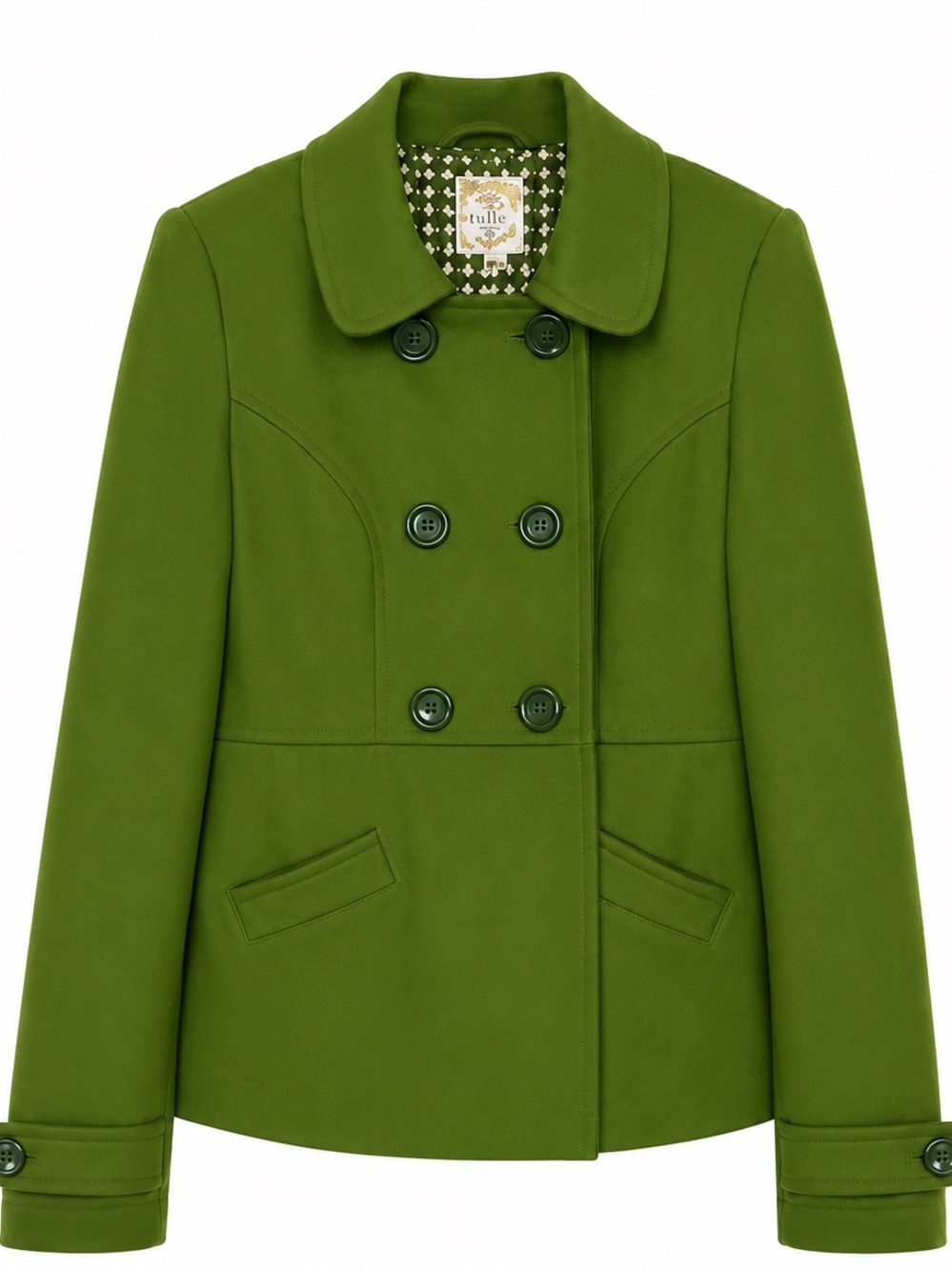 Tulle Bright Green Double-Breasted Pea Coat